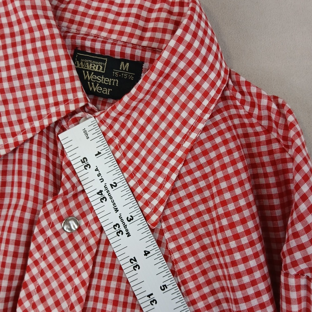 VTG Montgomery Ward 15-15.5 Medium Mens Shirt Western Dagger Collar 70s 21x26 - Picture 10 of 14
